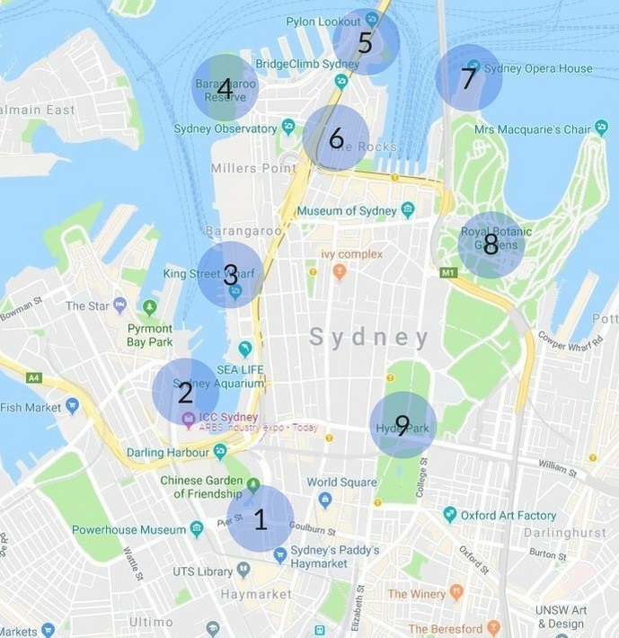 Sydney CBD walking tour map