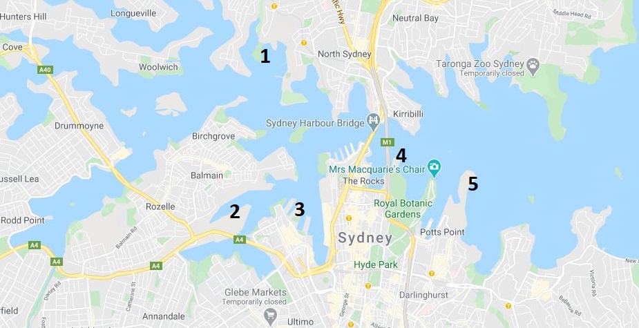 Map of former islands in Sydney Harbour