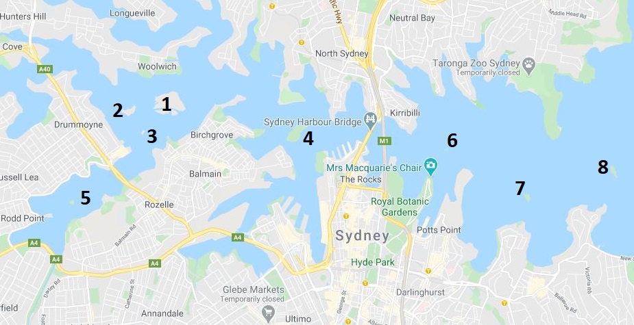 Map of islands in Sydney Harbour