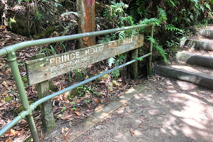 Prince Henry Cliff Walk sign at Leura Cascades