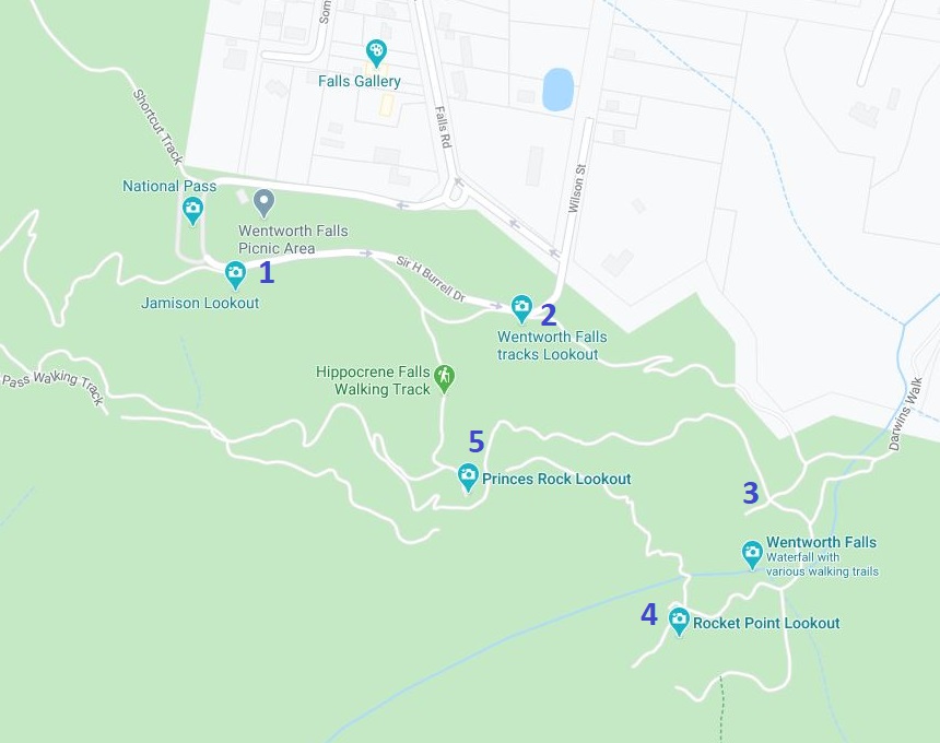 Map with lookouts in Wentworth Falls