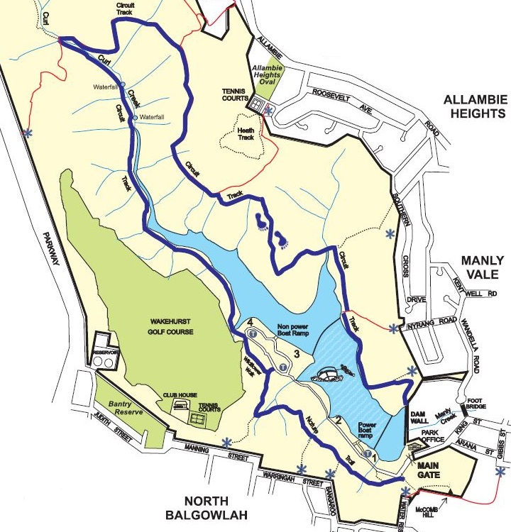 Map and route of the Manly Dam Walk