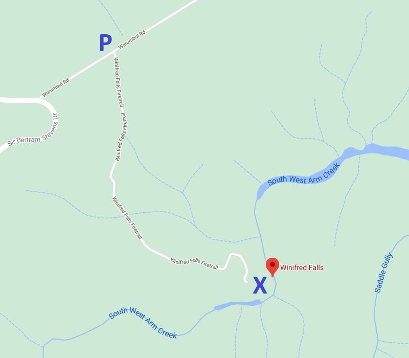 Map and route of the Winifred Falls Fire Trail