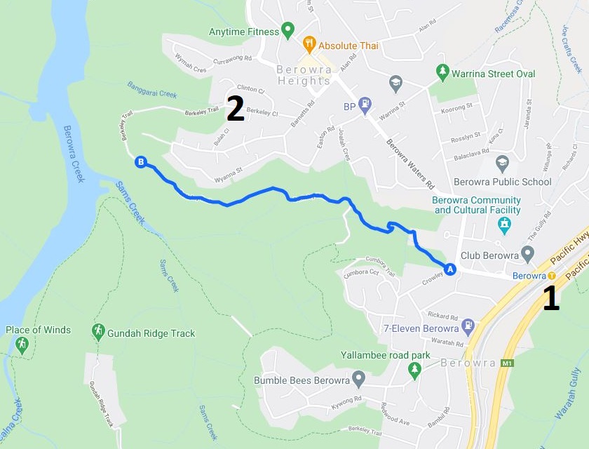 Map and route of the walk to Naa Badu Lookout