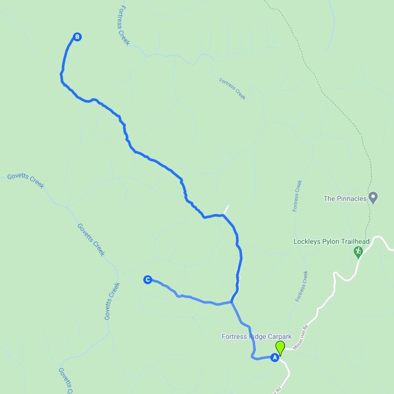 Map and route of the Fortress Ridge Trail