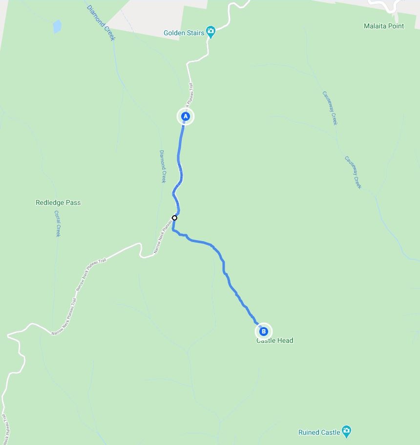 Map and route of the Narrow Neck to Castle Head walking track