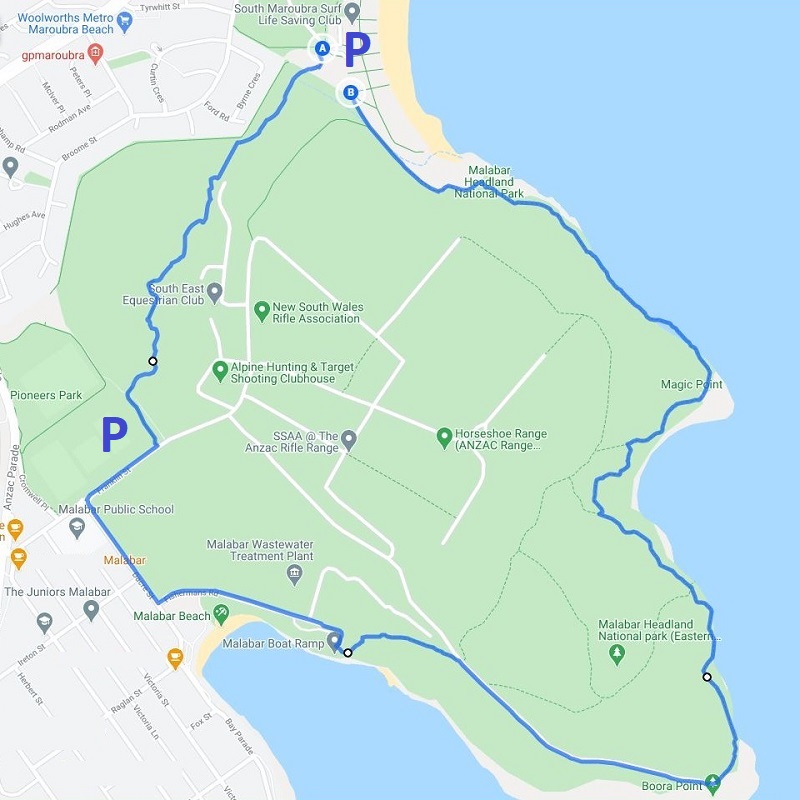 Map and route of the Malabar Headland walk