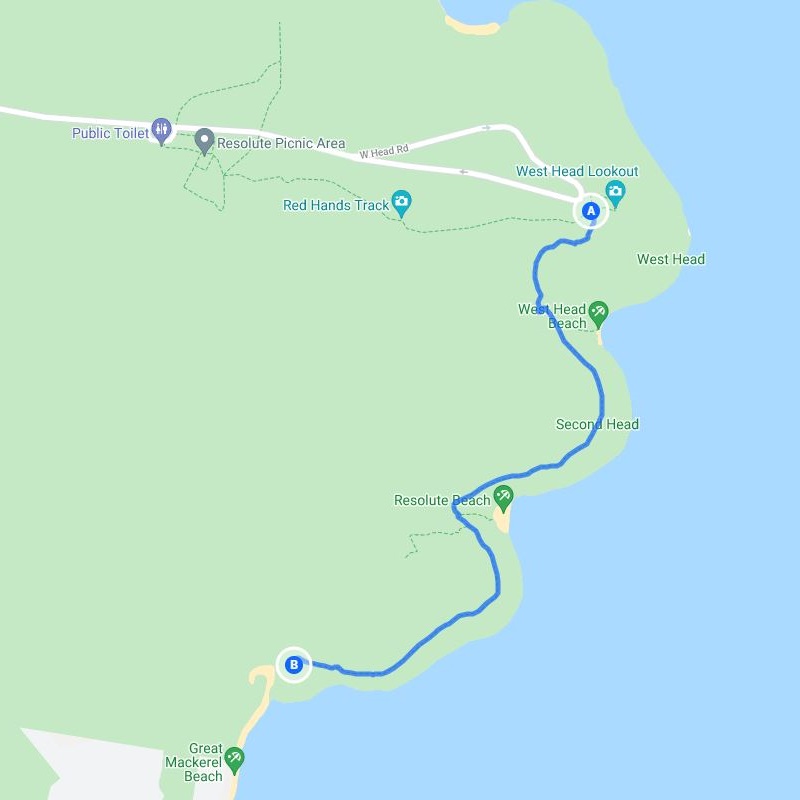Map and route of the Great Mackerel Beach walk