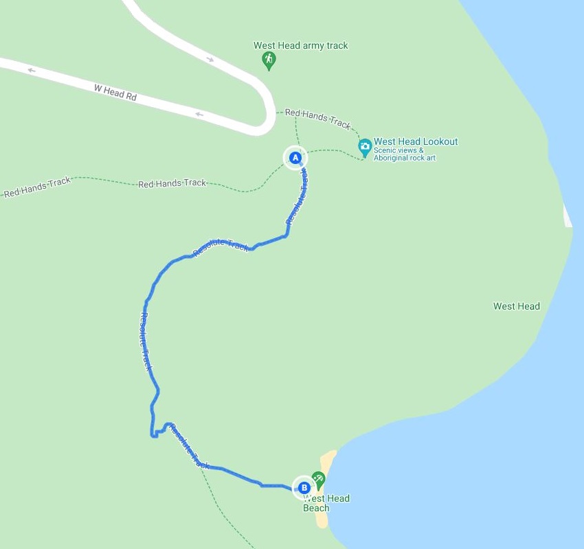 Map and route of the West Head Beach walk
