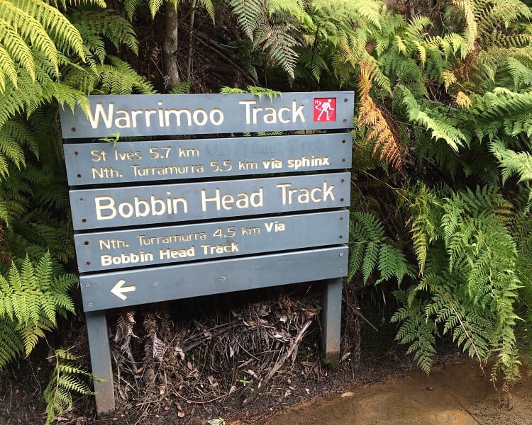 Warrimoo Track and Bobbin Head Track signpost