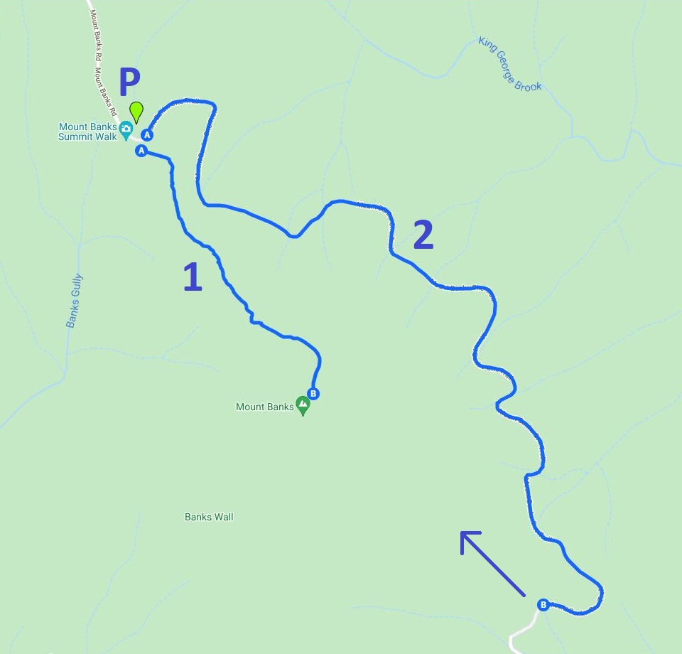 Map and route of the Mount Banks summit walk