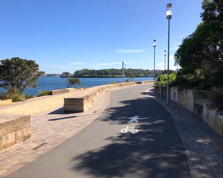 Shared path for cyclists and pedestrians in Barangaroo Reserve
