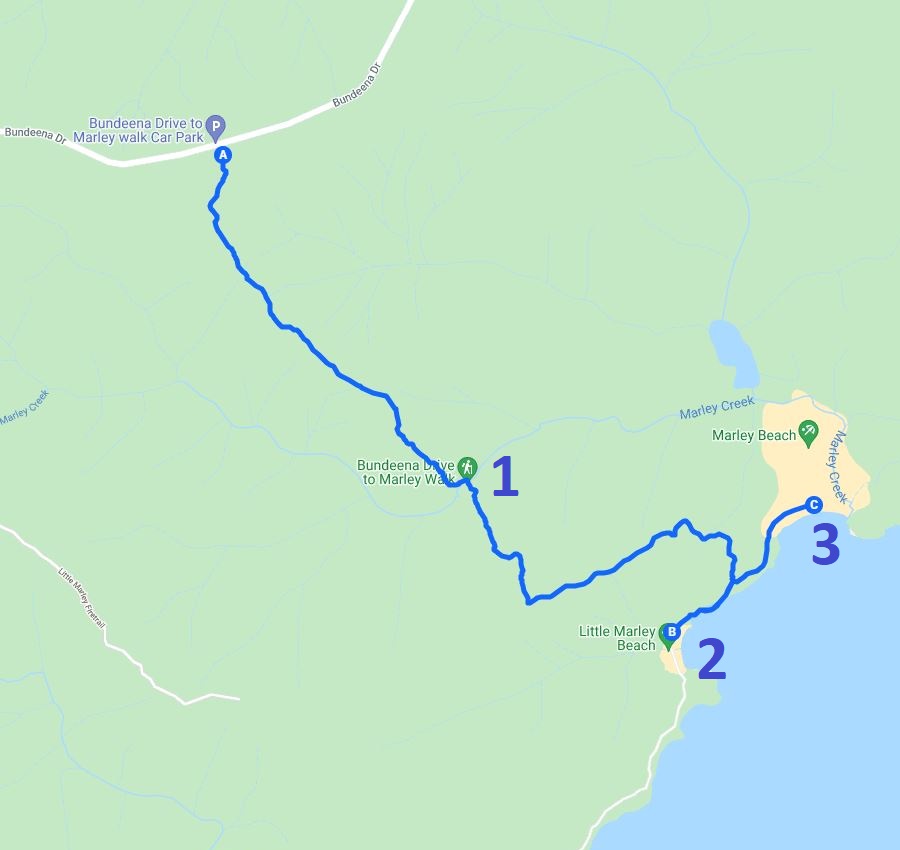 Map and route of the Bundeena Drive to Marley walk