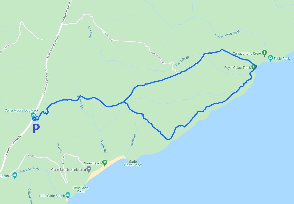 Map and route of the Curra Moors Loop Track