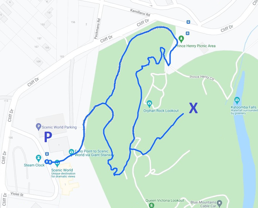 Map and route of Katoomba Falls walk