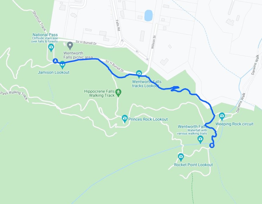 Map and route of Wentworth Falls Track