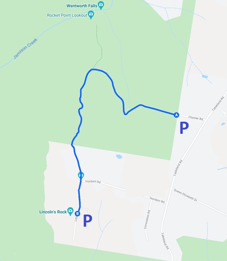 Map and route to Lincoln's Rock