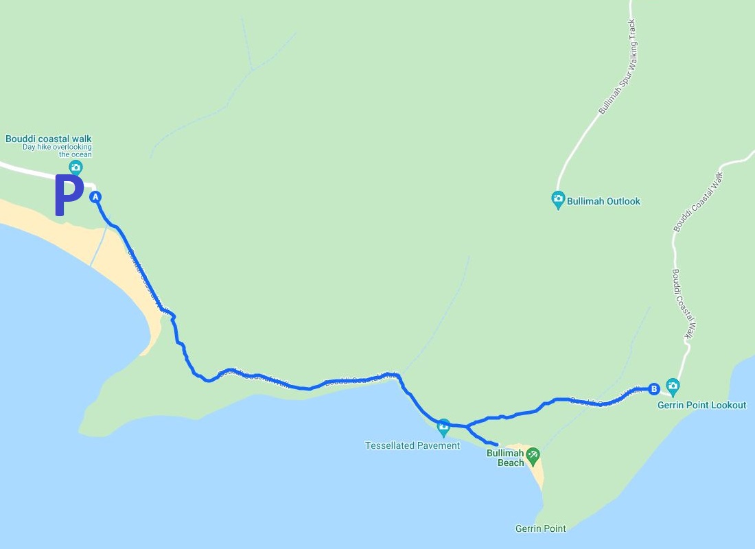 Map of the Putty Beach to Gerrin Point Lookout walk