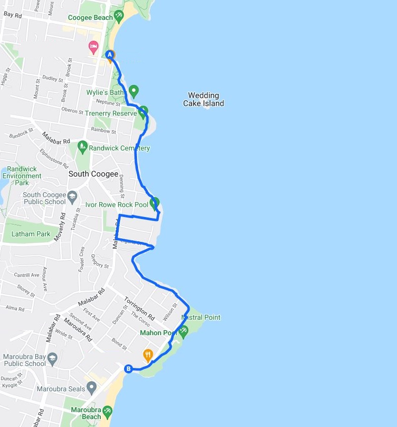 Map of the Coogee to Maroubra walk