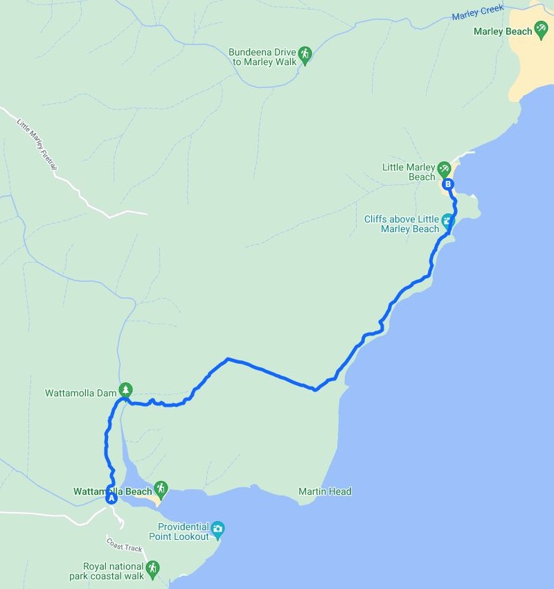 Map of the Wattamolla to Little Marley Beach walking track