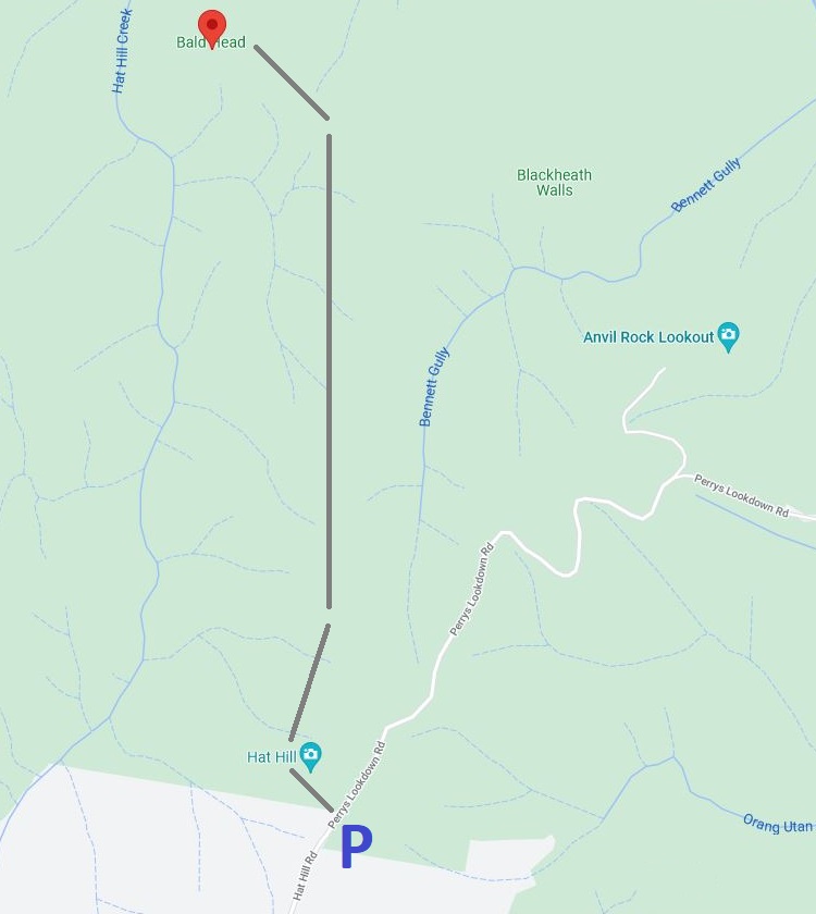 Map of Hat Hill to Bald Head walking track