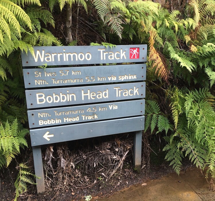 Warrimoo Track and Bobbin Head Track signpost