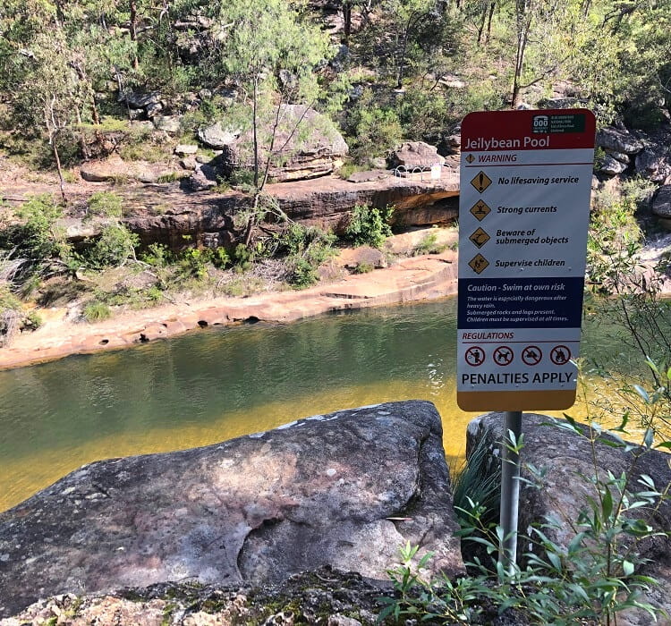 Warning sign at Jellybean Pool