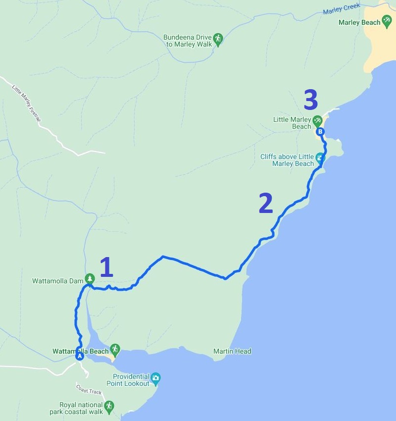 Map of walk to Little Marley Beach