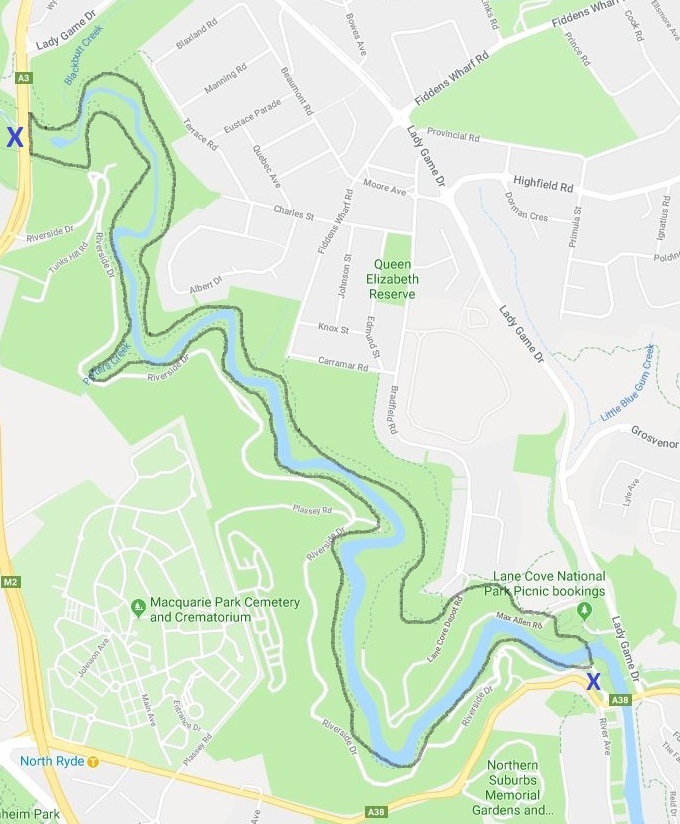 Map of Lane Cove National Park valley walk