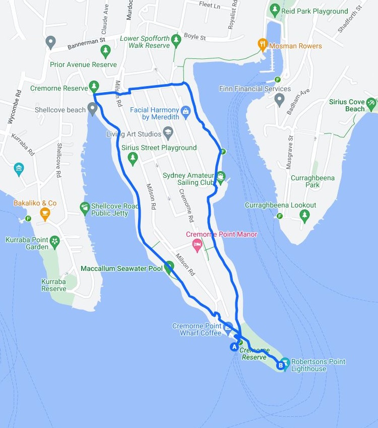 Map of the Cremorne Point Walk