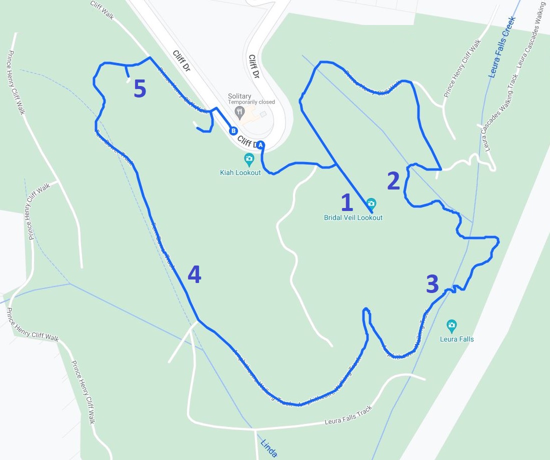 Map of the Bridal Veil Falls circuit walk