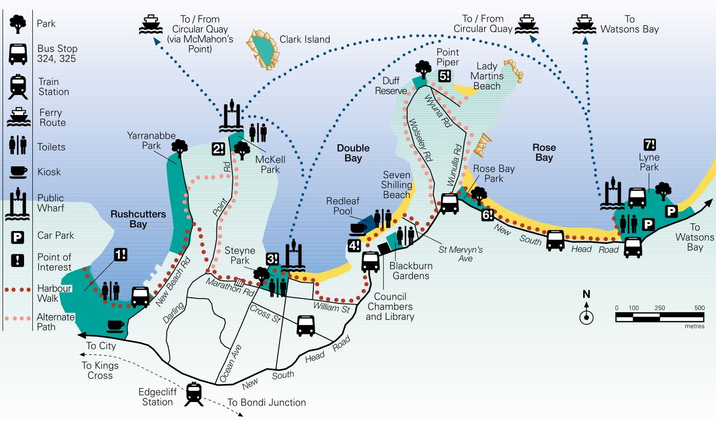 Map of the Rushcutters Bay to Rose Bay walk