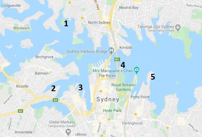 Map of former islands in Sydney Harbour