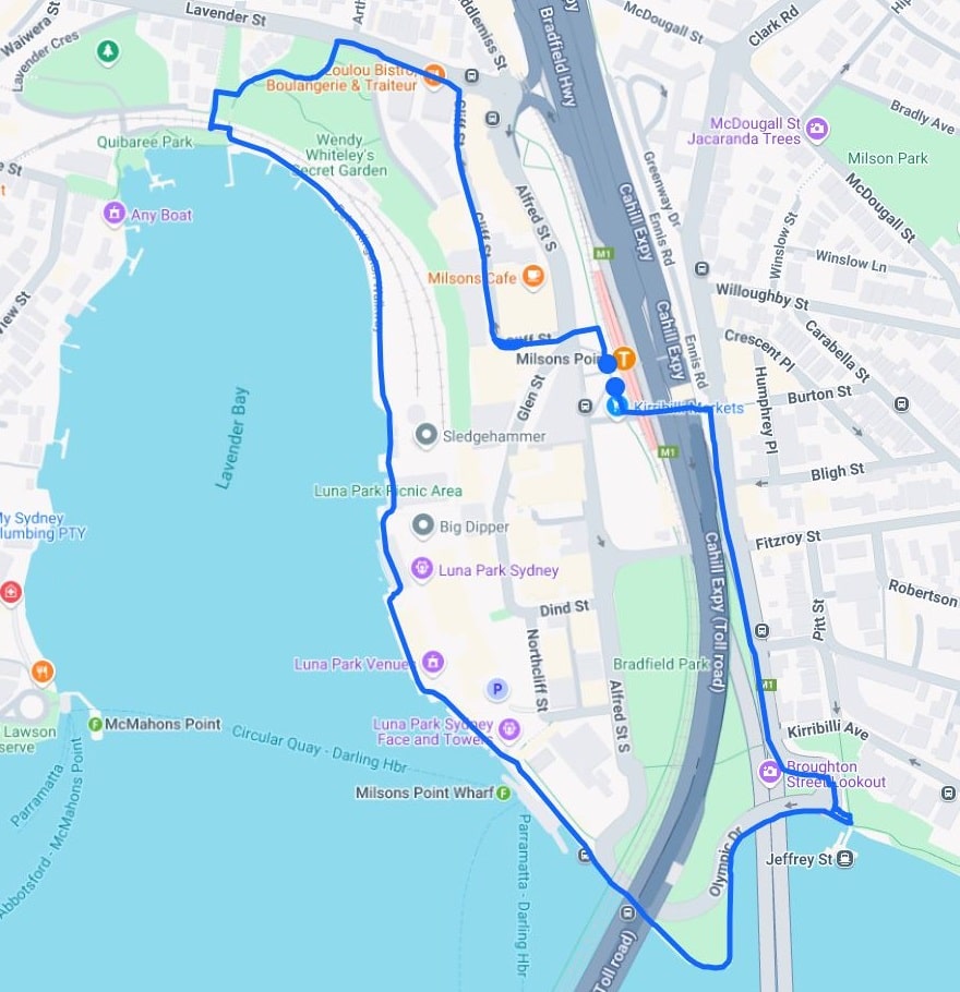 Map of the Lavender Bay and Milsons Point Circuit Walk
