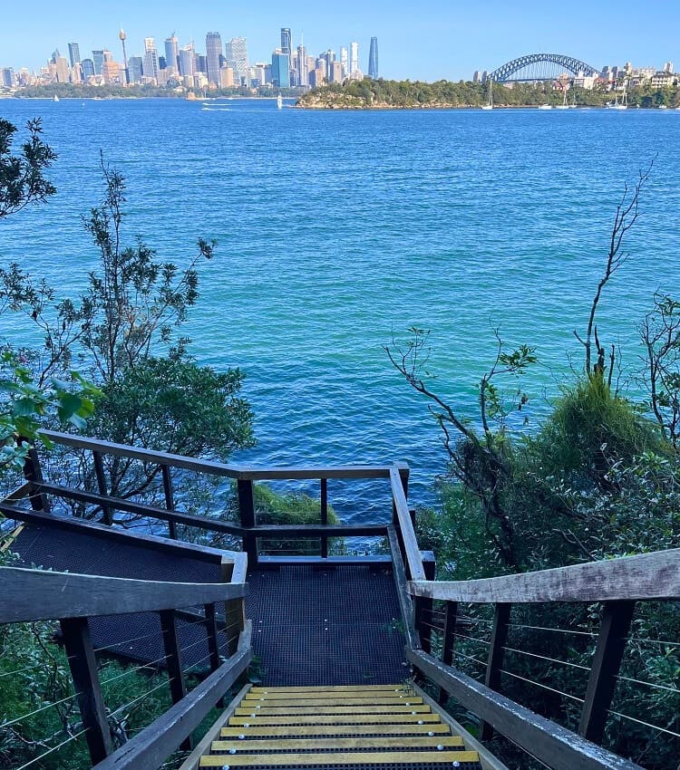 Walking path with steps and Sydney Harbour views