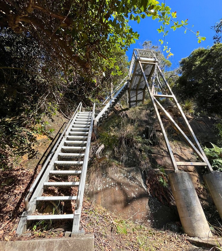 Steep metal ladder construction
