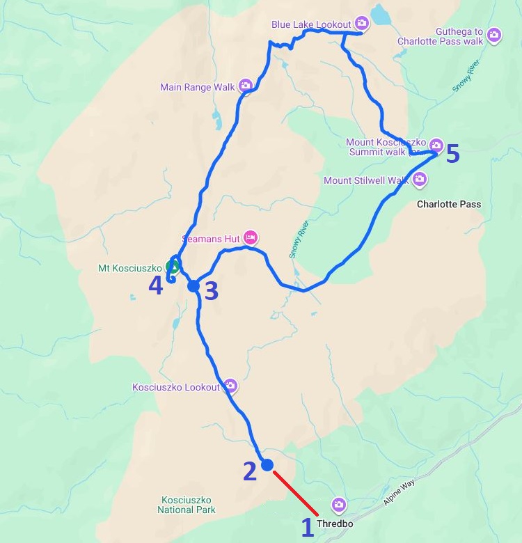 Map of Mount Kosciuszko walks