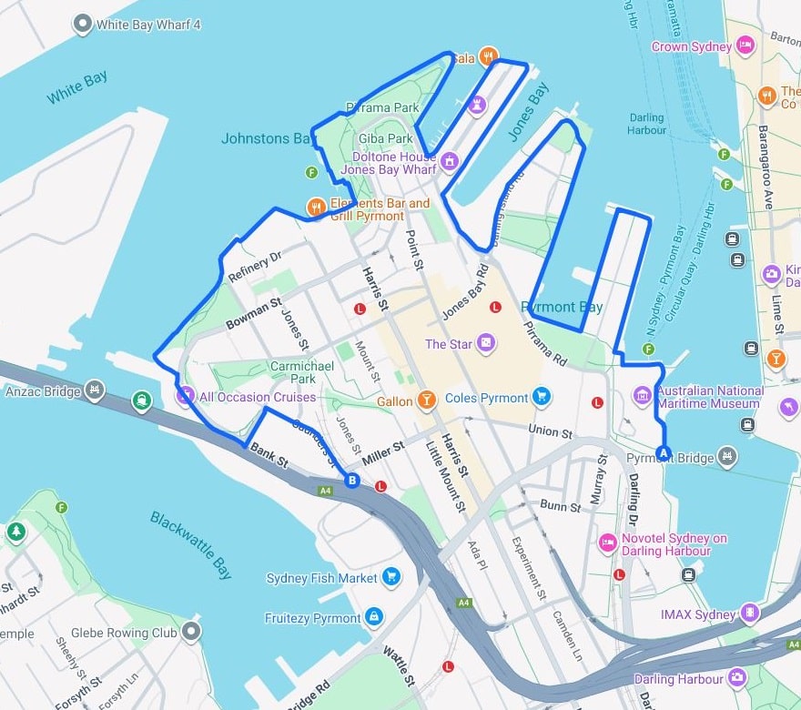 Map of Pyrmont Foreshore Walk