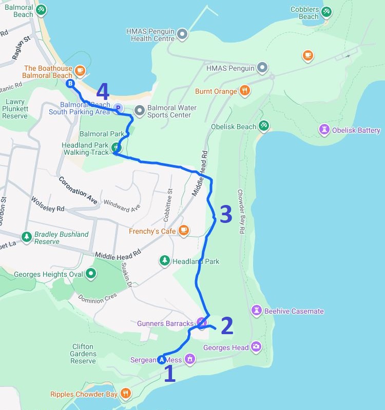 Map of the Chowder Bay to Balmoral Beach Walk