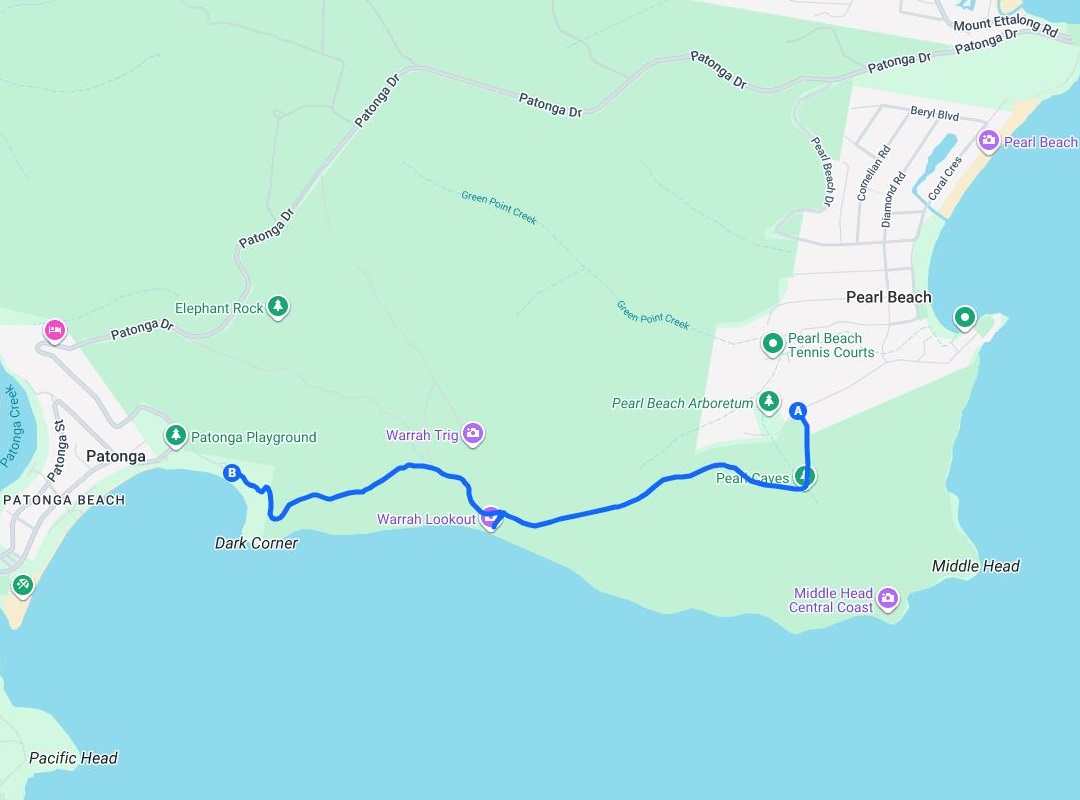 Map of the walk from Pearl Beach to Patonga