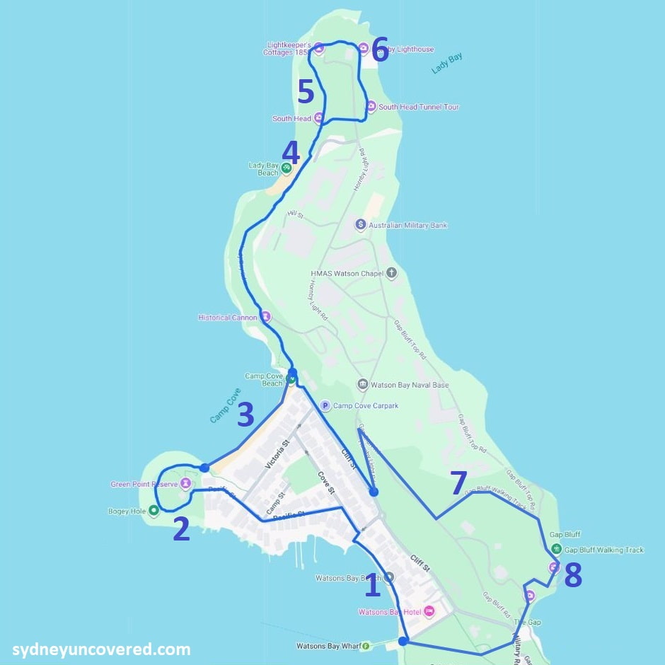 Map of the Watsons Bay Walk